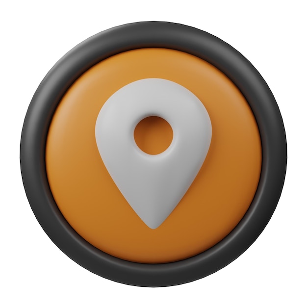 3D-gerendertes Standort-Schaltflächensymbol mit oranger Farbe und schwarzem Rand für das Design der Web-Benutzeroberfläche