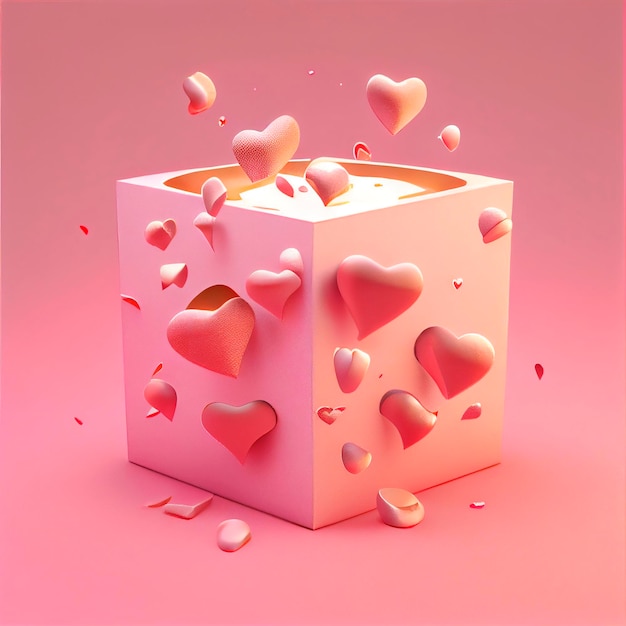 3D-Geschenk mit Herzen Valentine39s Day Illustration erstellt durch generative AI-Technologie