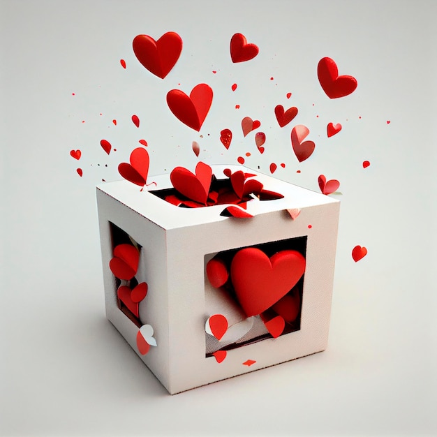 3D-Geschenk mit Herzen Valentine39s Day Illustration erstellt durch generative AI-Technologie