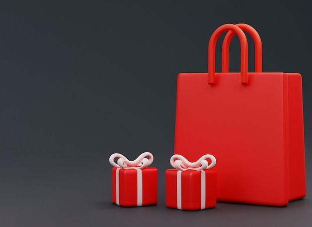 3D-Geschenk und Einkaufstasche mit Schriftzug Black Friday Red