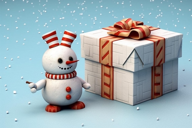 3D-Geschenkkiste und Schneemann