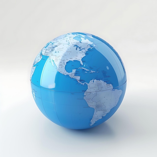 3D-Globusmodell mit detailliertem Design und blauer Farbe mit Isolated on White BG Render Clipart