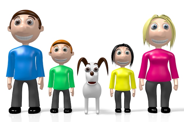 3D glückliche Familie und ein Hund