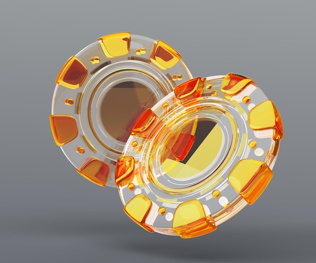 3D-Gold-Kristall-Glas-Poker-Chips Casino-Spiel-Ikonen darstellen Luxus-VIP-Glücksspiel-Token goldene transparente Münzen Spielgeld für Vegas Roulette oder Blackjack isoliert auf dem Hintergrund