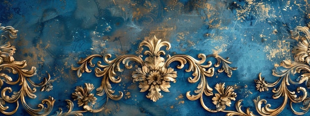 Foto 3d-gold- und blau-design-hintergrund