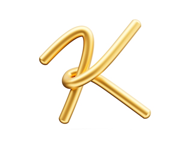 3d Golden Shiny Capital Letter K Alfabeto K Arredondado Fonte inflável de fundo branco Ilustração 3d