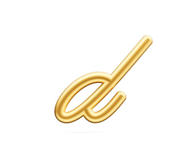 Foto 3d golden shiny small letter d alphabet d rounded inflatable font background branco ilustração 3d