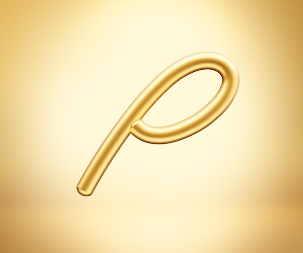 3d Golden Shiny Small Letter p Alphabet p Abgerundete aufblasbare Schriftart Goldener Hintergrund 3d Illustration.