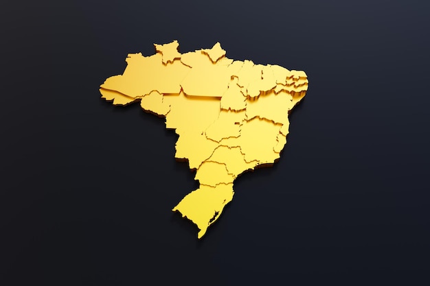 3D-Goldene Brasilien-Karte auf schwarzem Hintergrund