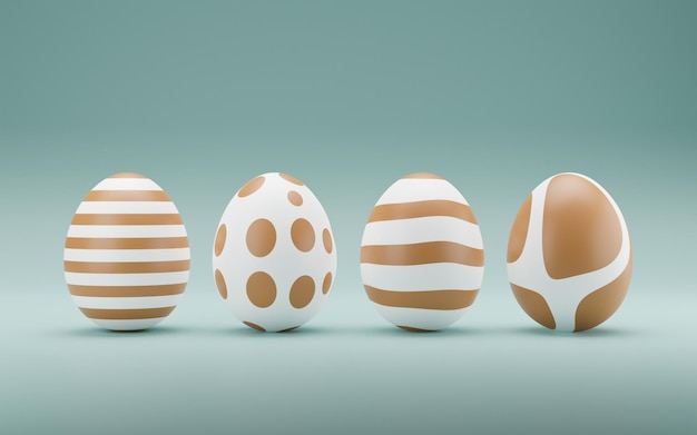 3D-goldene Eier schweben auf grünem Hintergrund Ostereier bunter Dekorationshintergrund minimaler Urlaubsstil Design 3D-Rendering Natürliche kreative Komposition Render-Illustration