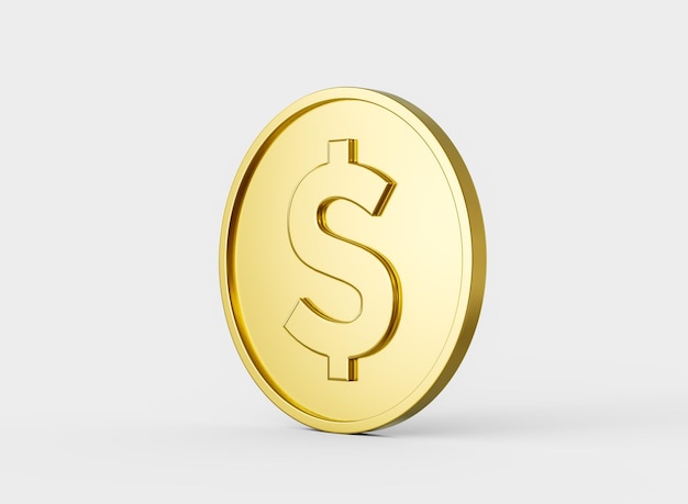 3D-Goldene, glänzende, abgerundete US-Dollarmünze, isoliert auf weißem Hintergrund 3D-Illustration