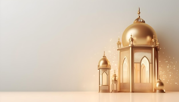 3D-goldene Luxus-Mawlid-Milad-Un-Nabi-Moschee, leerer islamischer Hintergrund, Banner-Design