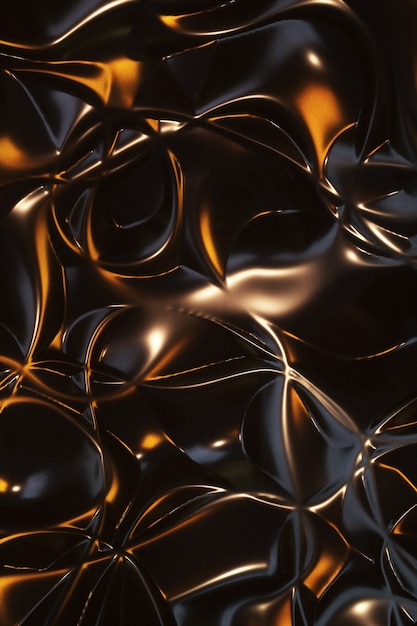3D goldene Wellenlinien auf schwarzem Hintergrund Futuristische abstrakte Metallgradientenwellenlinie Zusammenfassung