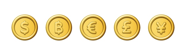 3D-Goldmünzen-Symbol mit Isolierung des Währungszeichens auf weißem Hintergrund