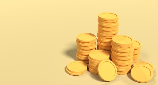 3D-Goldmünzen Unternehmensinvestitionen Wachstum berechnen Finanzsparkonzept Geldwachstum Goldmünzen 3D-Darstellung