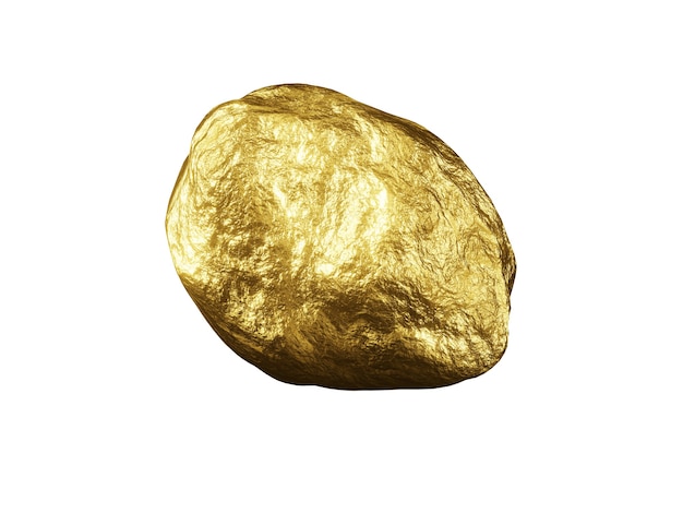 3D-Goldnugget isoliert auf weißem Hintergrund. Beschneidungspfad.