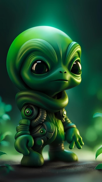 3D grüne Alien-Cartoon-Charakter-Design-Illustration
