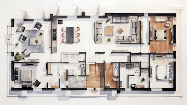 3D-Grundriss auf weißem Hintergrund