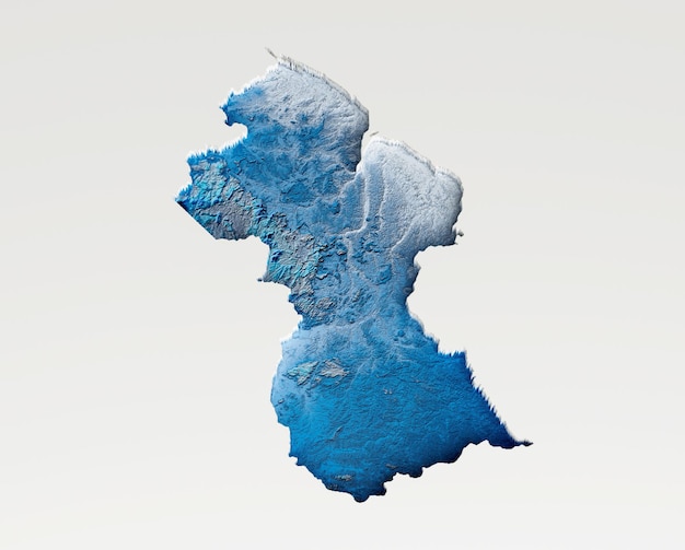 3D Água Azul Profundo Guiana Mapa Sombreado Relevo Textura Mapa Sobre Fundo Branco Ilustração 3D