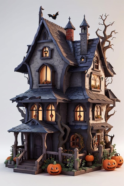 3D Halloween casa de bruxas em fundo branco