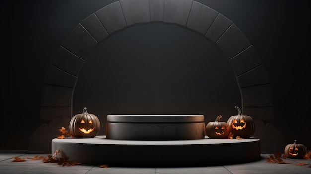 3D-Halloween-Hintergrund-Steinplattform für die Produktpräsentation