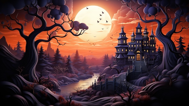 3D-Halloween-Landschaft minimaler Szenen-Hintergrund Generative KI