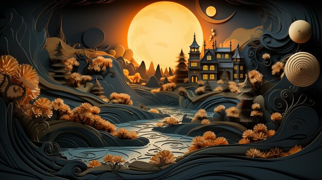 Foto 3d-halloween-landschaft minimaler szenen-hintergrund generative ki