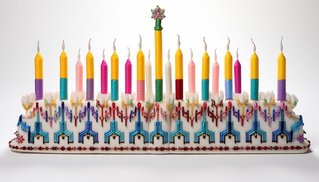 3D-Hanukkah-Menora mit bunten Stickereien