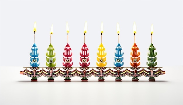 3D-Hanukkah-Menora mit bunten Stickereien