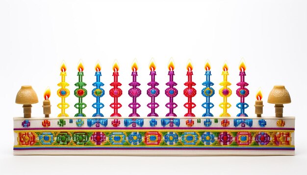 3d Hanukkah menorah bordado multicolorido