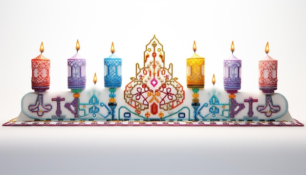 3d Hanukkah menorah bordado multicolorido