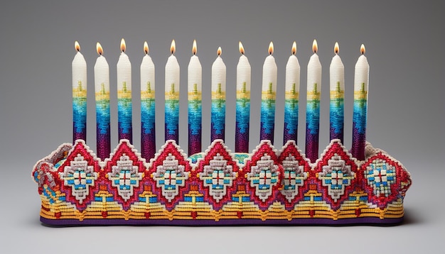 3d Hanukkah menorah bordado multicolorido