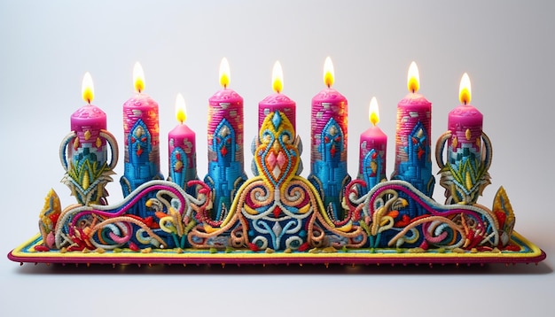 3D-Hanukkah Menorah mehrfarbige Stickerei