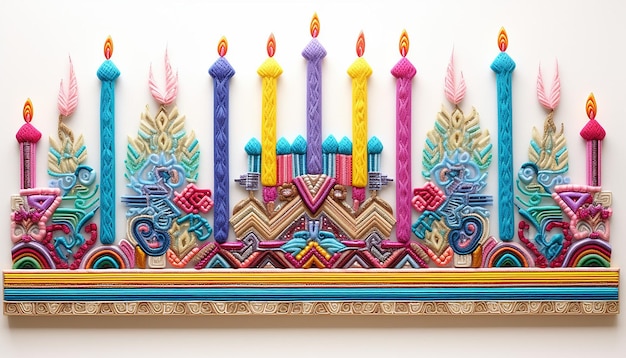 3D-Hanukkah Menorah mehrfarbige Stickerei