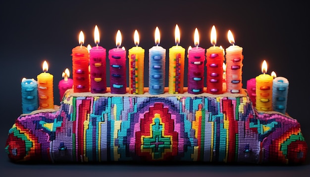 3D-Hanukkah Menorah mehrfarbige Stickerei