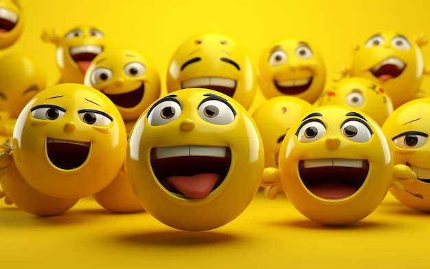 3d Happy Emojis Character sobre fondo amarillo World Emojis Day Generative Ai