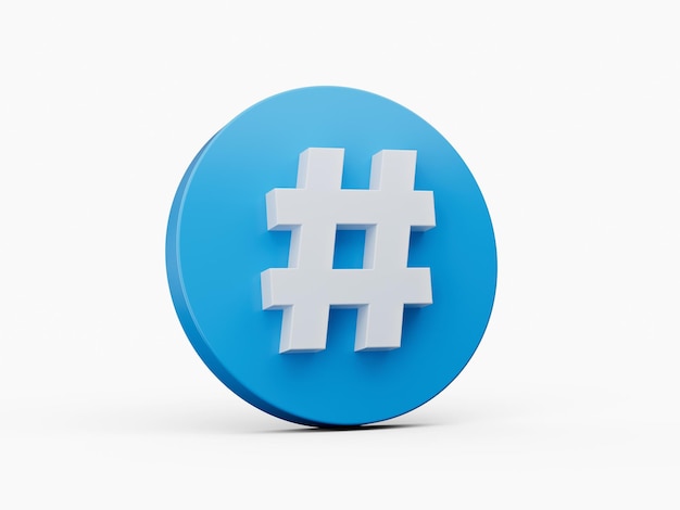 3D-Hashtag-Symbol Symbol auf blauem Kreis 3D-Darstellung