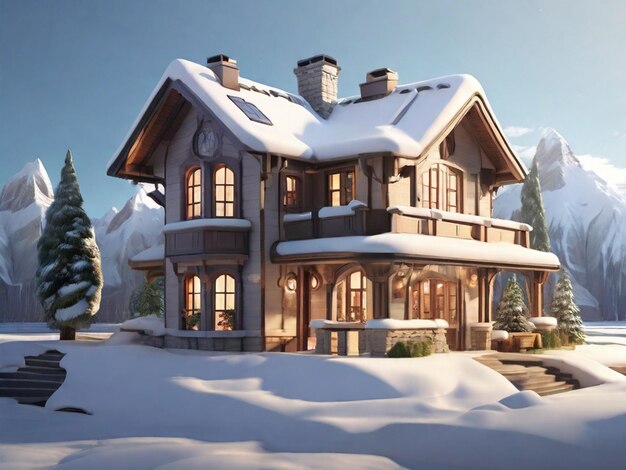 3D-Haus mit Schnee bedeckt