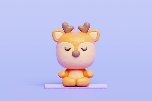 3D hermoso ciervo meditación yoga personaje de dibujos animados renderizado en 3D