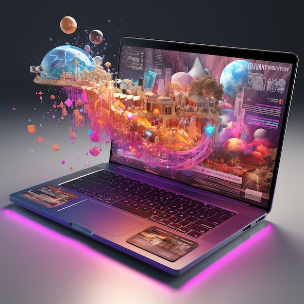 3D hinter dem Laptop-Marketing-Symbol herum