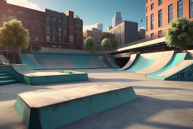 Foto 3d-hintergrund des städtischen skateparks