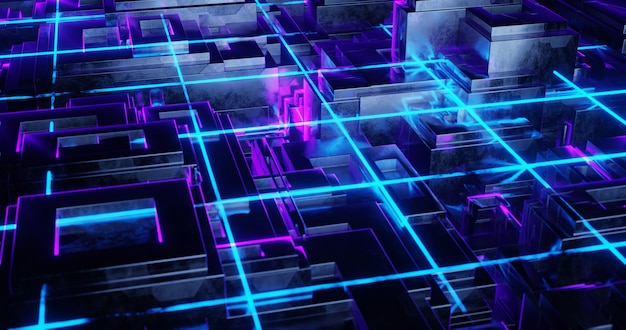 3D Hintergrund Illustration Neonlicht Glühen abstrakte Tapete futuristische Retro-Linie