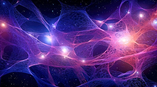 3D-Hintergrund mit Neuronenzellen in rosa und blauen Farben, KI-generierte Illustration