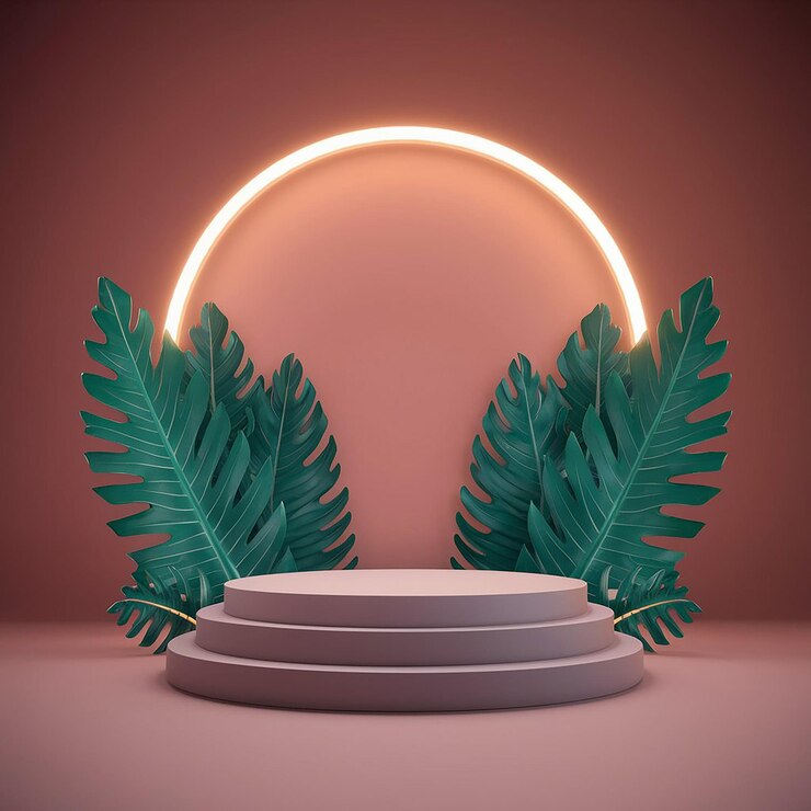3D-Hintergrund-Produkt-Anzeige Podiumsszene mit tropischen Blättern geometrische Plattform