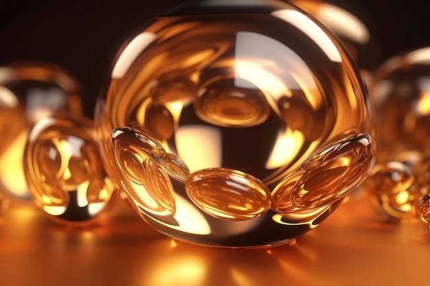 3D-Hintergrund-Rendering von rundem Goldglas AI generiert