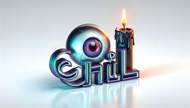 Foto 3d holográfico globo ocular y vela con chill concepto de texto como un elegante globo ocularo holográfica y vela