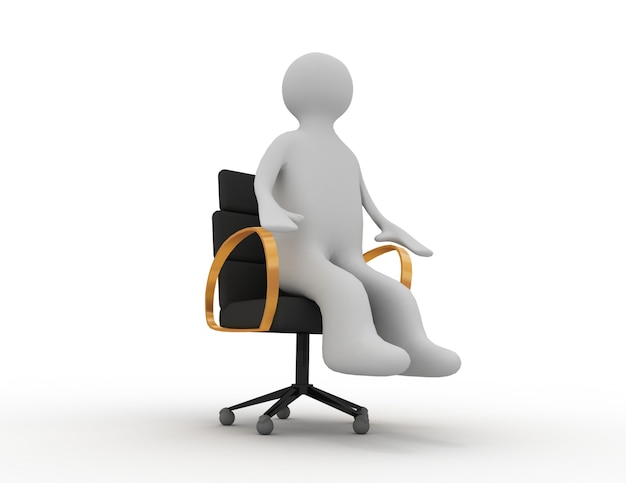 3D hombre sentado en silla de negocios