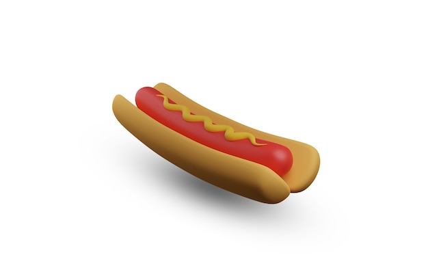 3D-Hotdog-Illustrationsdesign auf weißem Hintergrund