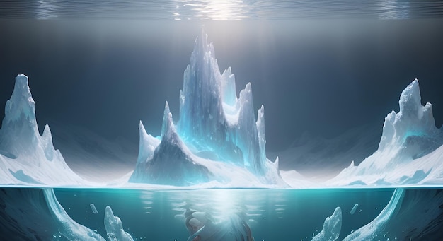 3d iceberg branco azul que se conecta à outra dimensão