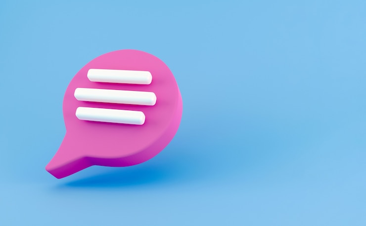 Foto 3d icono de chat de burbujas de discurso rosa aislado sobre fondo azul. mensaje concepto creativo con espacio de copia de texto. símbolo de chat de comunicación o comentario. concepto de minimalismo. render de ilustración 3d